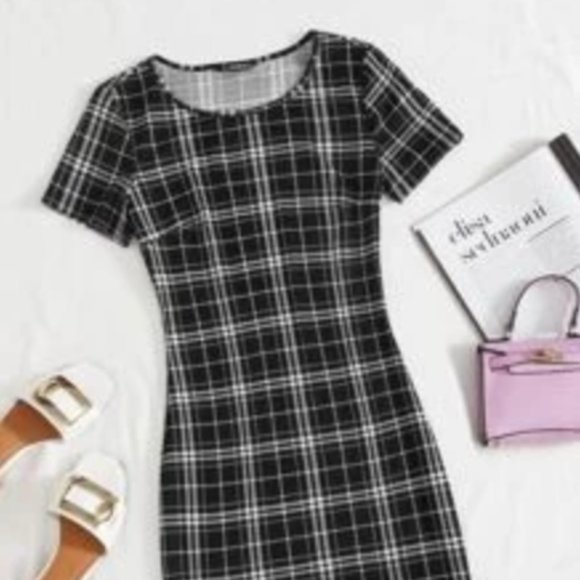 Black and white plaid pattern bodycon dress - Medium - Picture 1 of 2